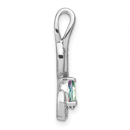 14k White Gold Mystic Fire Topaz and Real Diamond Swirl Pendant