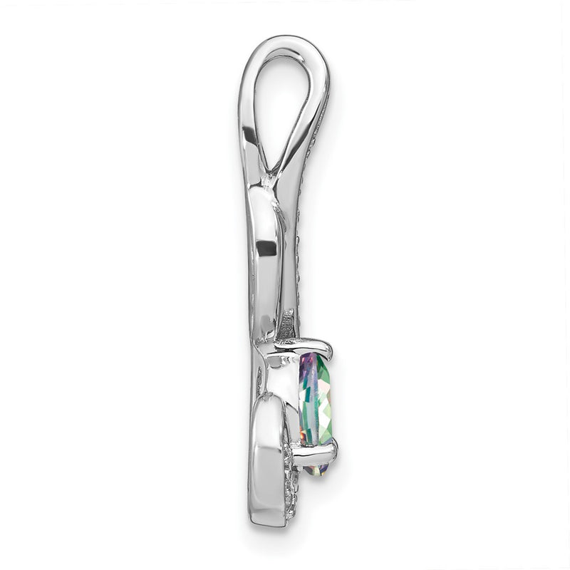 14k White Gold Mystic Fire Topaz and Real Diamond Swirl Pendant