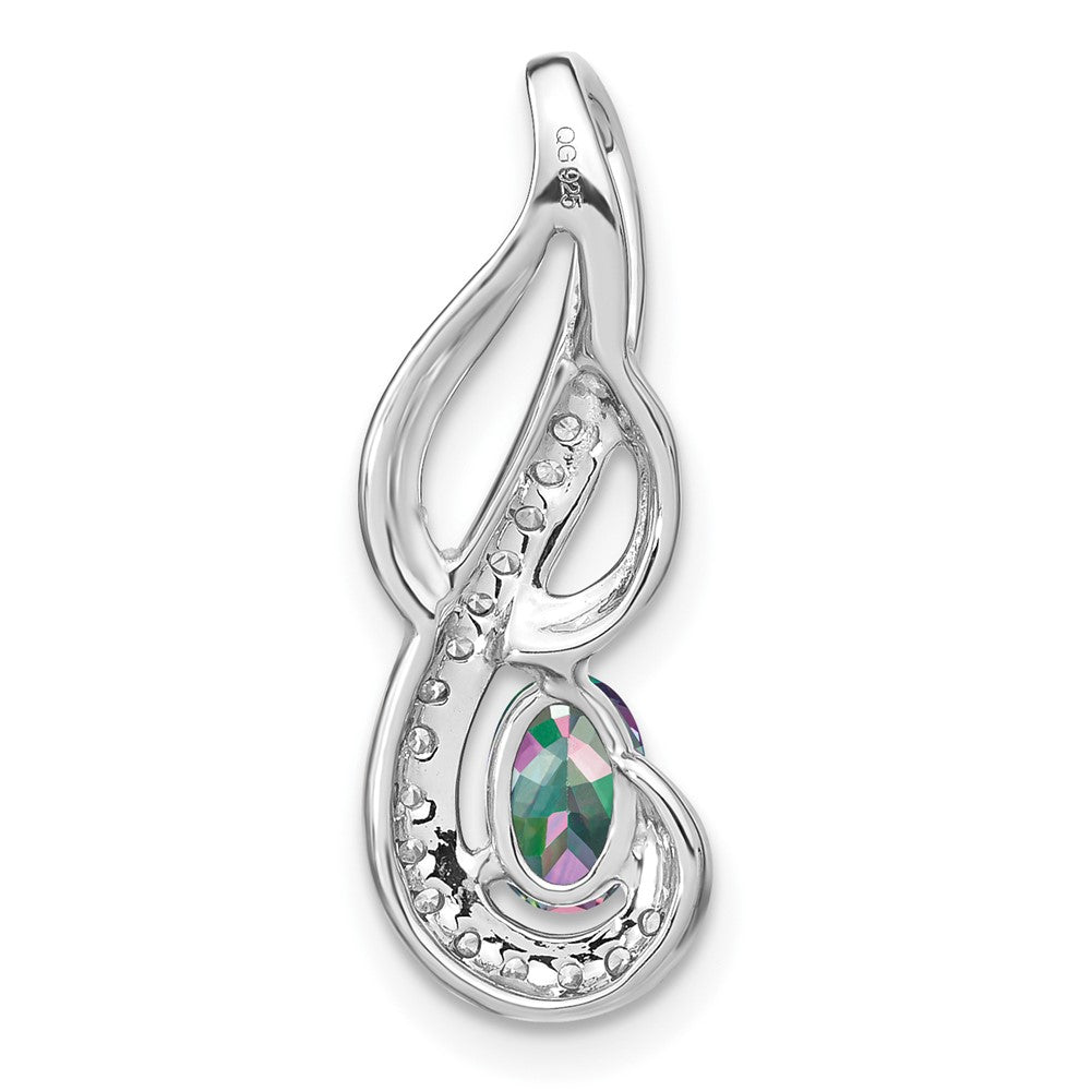 14k White Gold Mystic Fire Topaz and Real Diamond Swirl Pendant