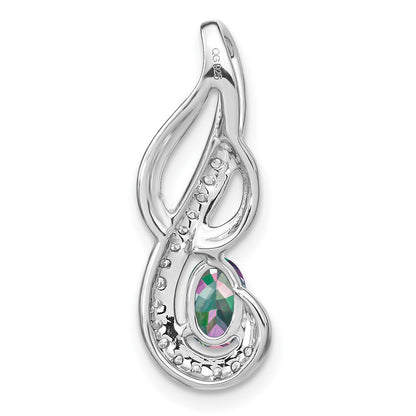 14k White Gold Mystic Fire Topaz and Real Diamond Swirl Pendant