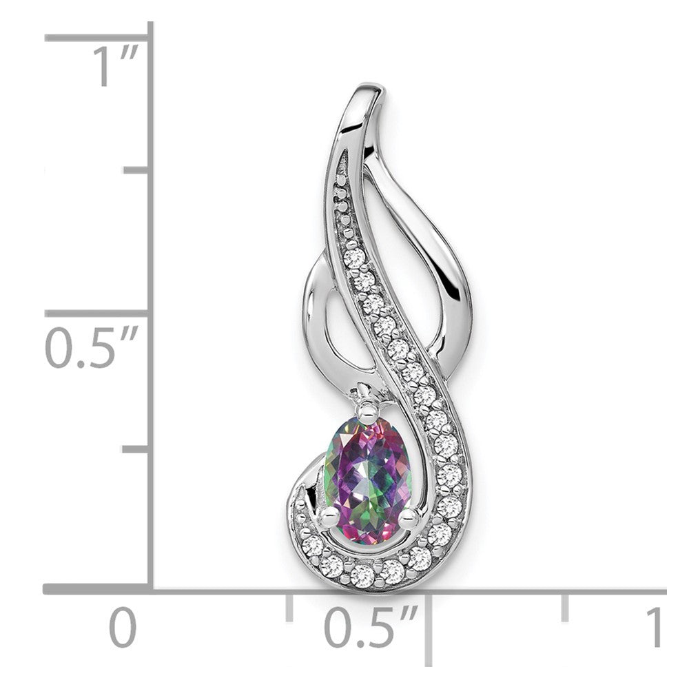 14k White Gold Mystic Fire Topaz and Real Diamond Swirl Pendant