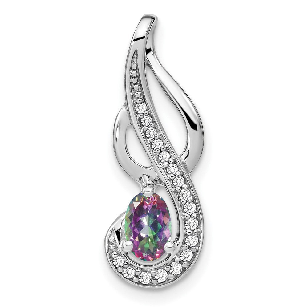 14k White Gold Mystic Fire Topaz and Real Diamond Swirl Pendant