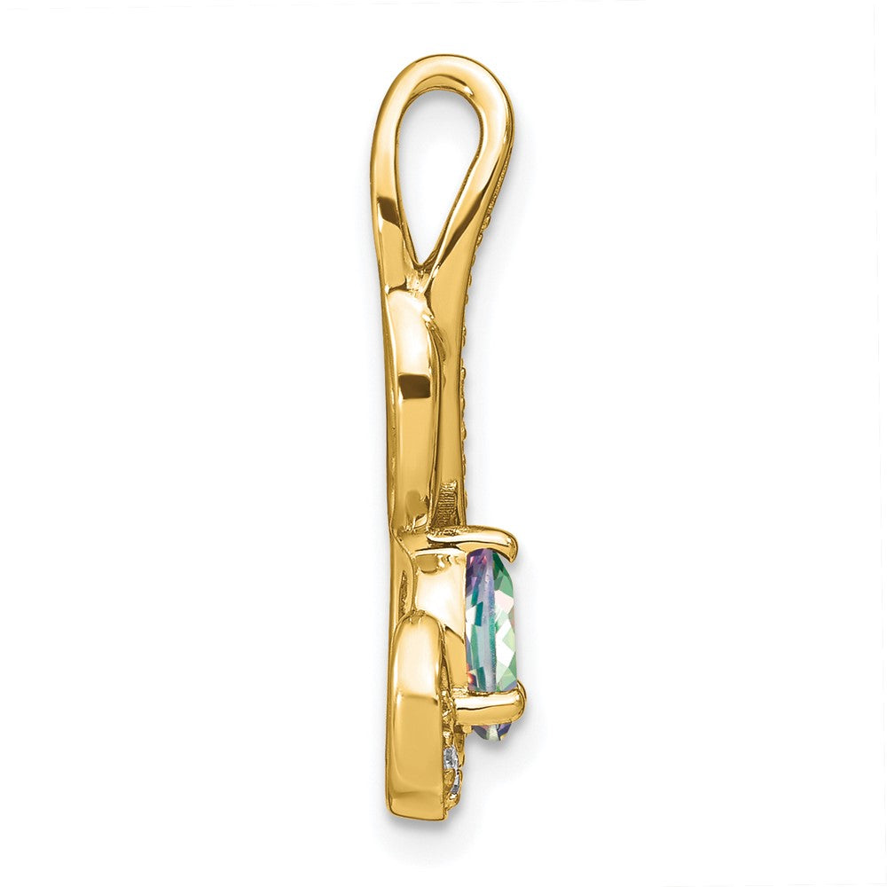 Solid 14k Yellow Gold Mystic Fire Topaz and Simulated CZ Swirl Pendant