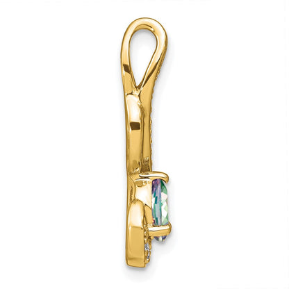 Solid 14k Yellow Gold Mystic Fire Topaz and Simulated CZ Swirl Pendant