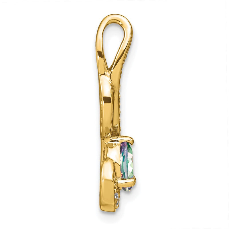 14K Yellow Gold Mystic Fire Topaz and Real Diamond Swirl Pendant