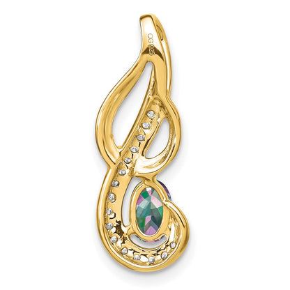 14K Yellow Gold Mystic Fire Topaz and Real Diamond Swirl Pendant