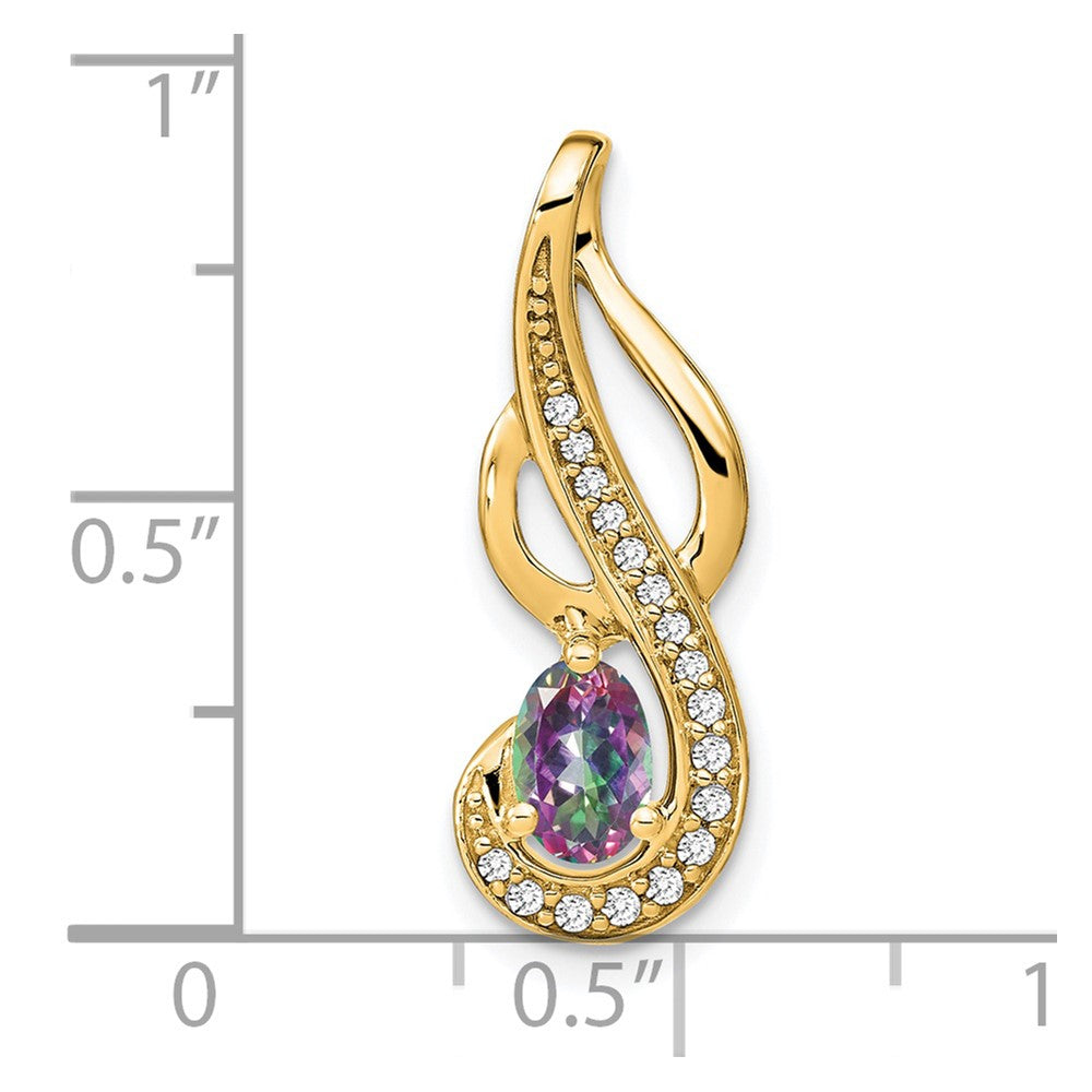 Solid 14k Yellow Gold Mystic Fire Topaz and Simulated CZ Swirl Pendant