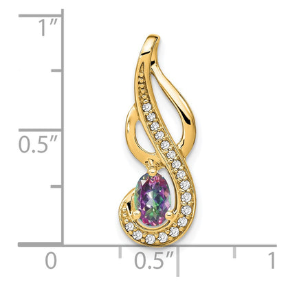 Solid 14k Yellow Gold Mystic Fire Topaz and Simulated CZ Swirl Pendant