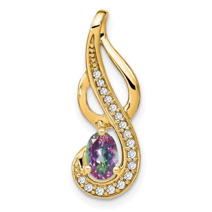 Solid 14k Yellow Gold Mystic Fire Topaz and Simulated CZ Swirl Pendant