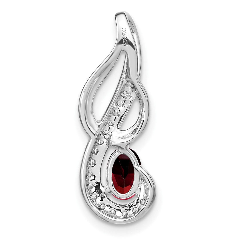 14k White Gold Garnet and Real Diamond Swirl Pendant