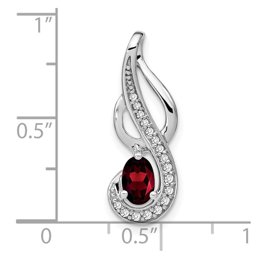 14k White Gold Garnet and Real Diamond Swirl Pendant