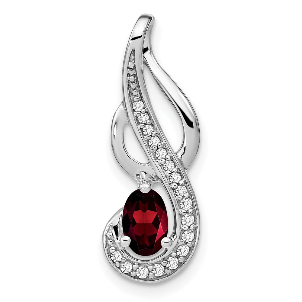 14k White Gold Garnet and Real Diamond Swirl Pendant