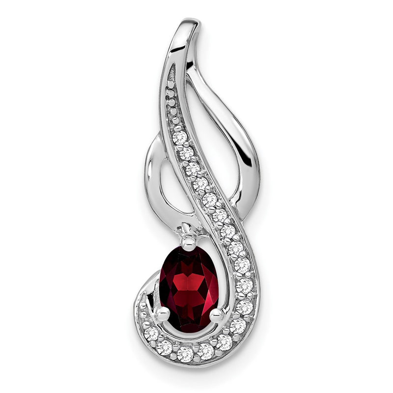 14k White Gold Garnet and Real Diamond Swirl Pendant