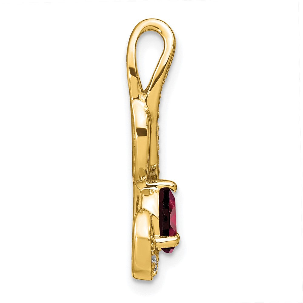 14K Yellow Gold Garnet and Real Diamond Swirl Pendant