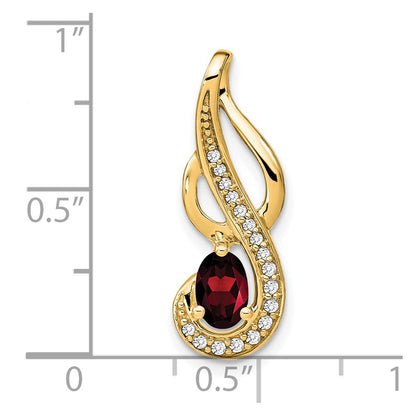 14K Yellow Gold Garnet and Real Diamond Swirl Pendant