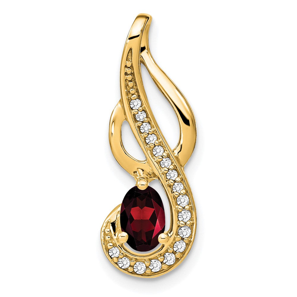 14K Yellow Gold Garnet and Real Diamond Swirl Pendant
