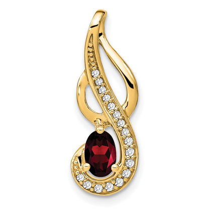 14K Yellow Gold Garnet and Real Diamond Swirl Pendant