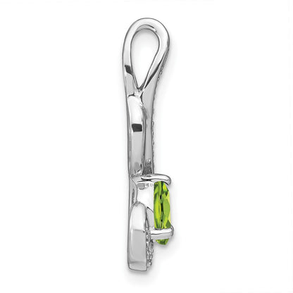 14k White Gold Peridot and Real Diamond Swirl Pendant