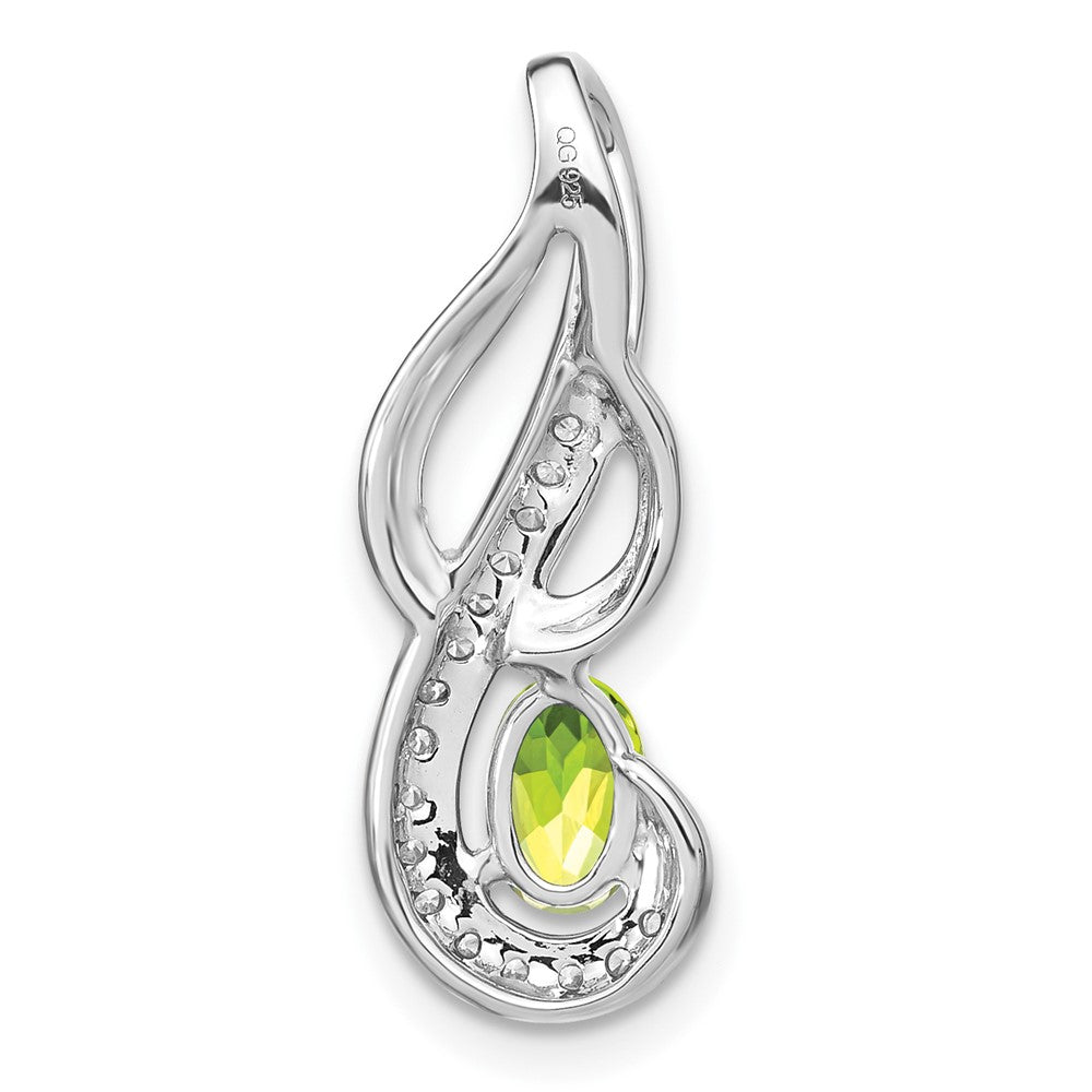14k White Gold Peridot and Real Diamond Swirl Pendant