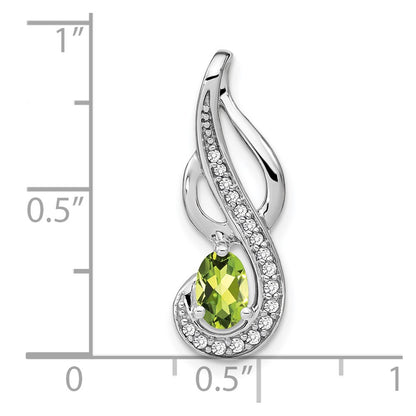 14k White Gold Peridot and Real Diamond Swirl Pendant