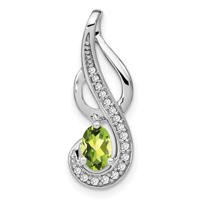 14k White Gold Peridot and Real Diamond Swirl Pendant