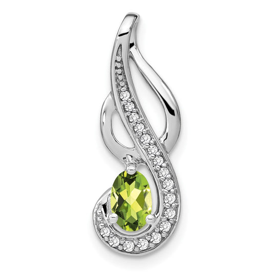 14k White Gold Peridot and Real Diamond Swirl Pendant