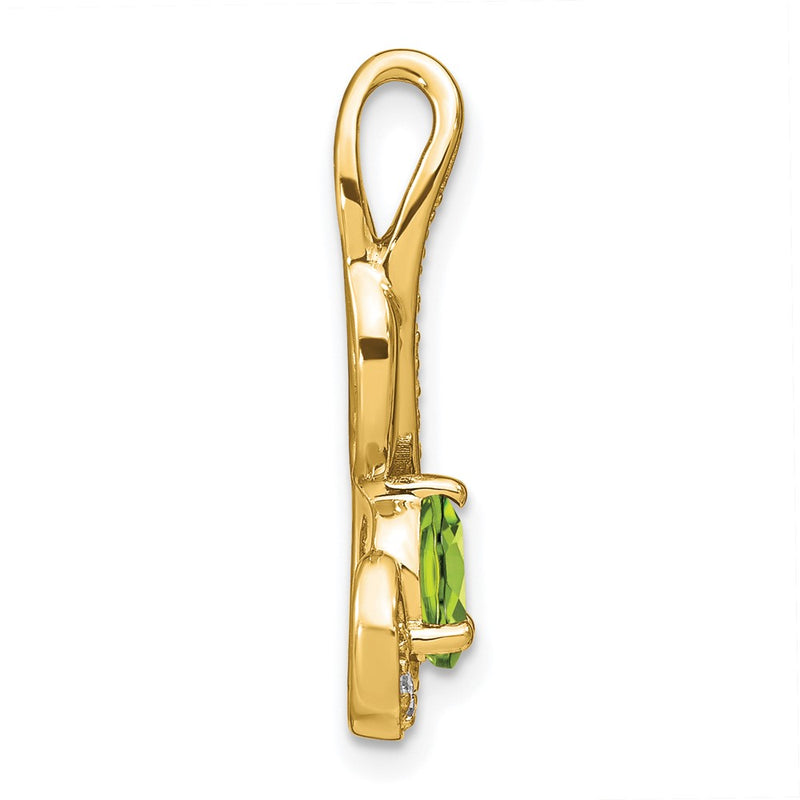 14K Yellow Gold Peridot and Real Diamond Swirl Pendant