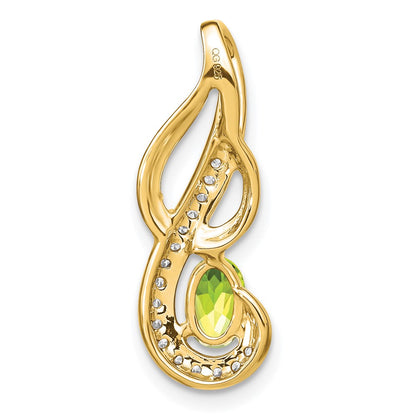 14K Yellow Gold Peridot and Real Diamond Swirl Pendant
