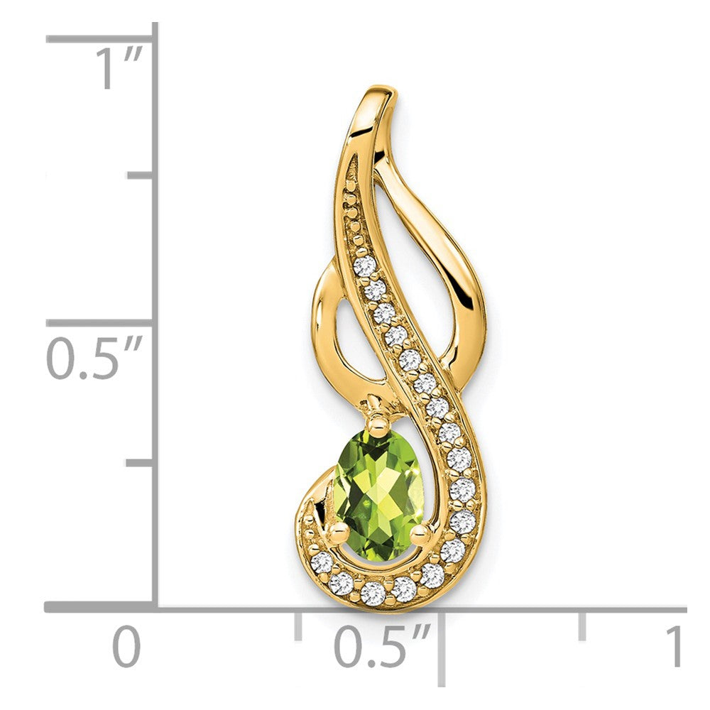 14K Yellow Gold Peridot and Real Diamond Swirl Pendant