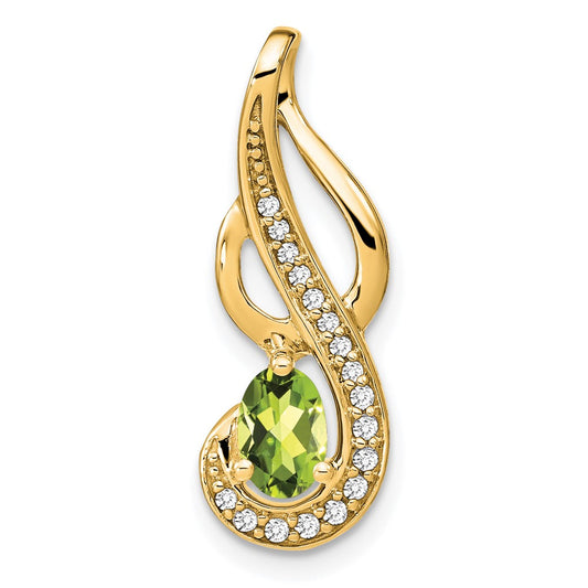 14K Yellow Gold Peridot and Real Diamond Swirl Pendant