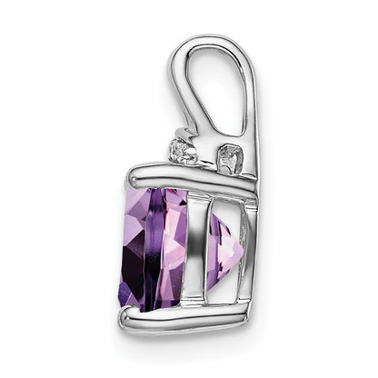 14k White Gold Cushion Amethyst and Real Diamond Pendant