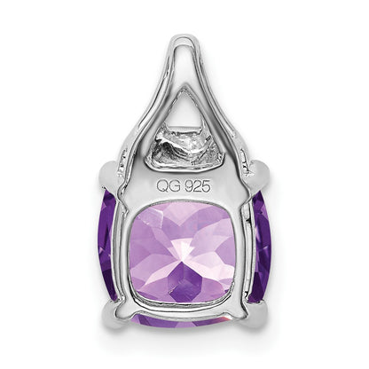 14k White Gold Cushion Amethyst and Real Diamond Pendant