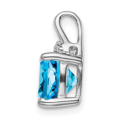 14k White Gold Cushion Blue Topaz and Real Diamond Pendant