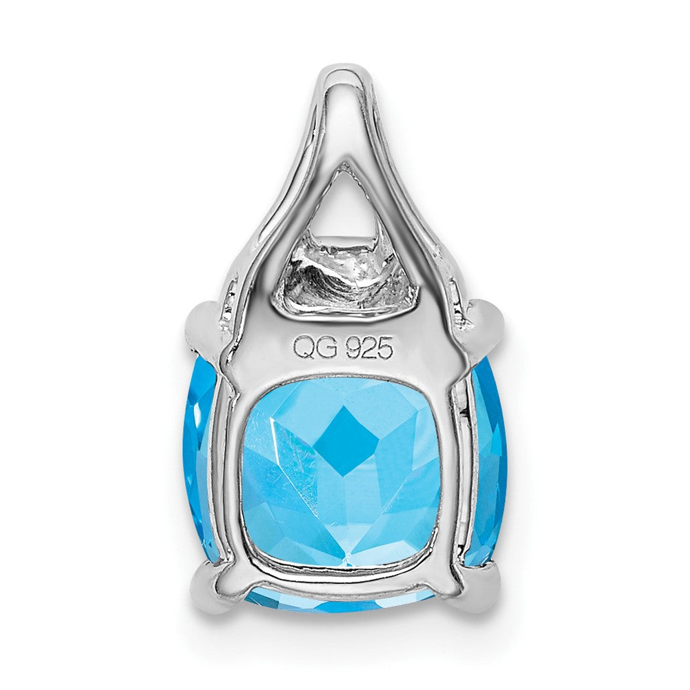 14k White Gold Cushion Blue Topaz and Real Diamond Pendant