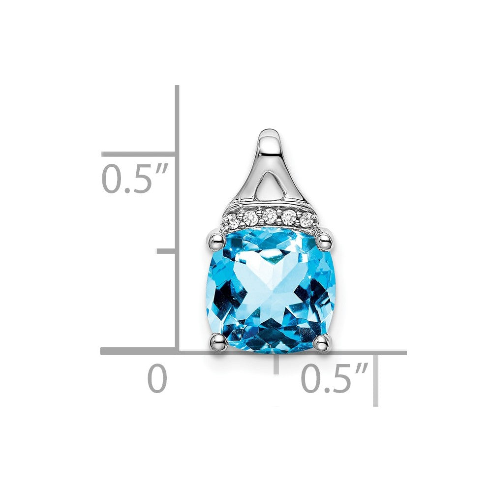 14k White Gold Cushion Blue Topaz and Real Diamond Pendant