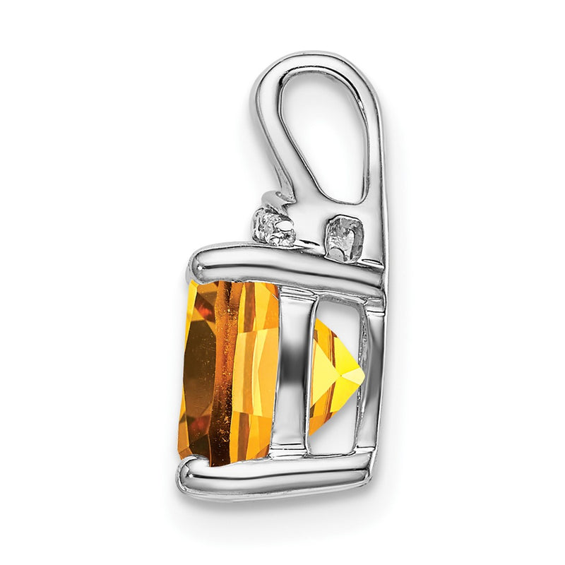 14k White Gold Cushion Citrine and Real Diamond Pendant