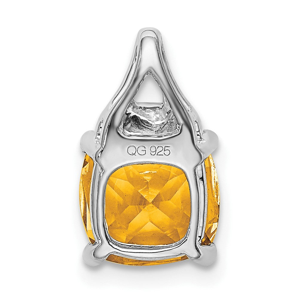 14k White Gold Cushion Citrine and Real Diamond Pendant