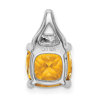 14k White Gold Cushion Citrine and Real Diamond Pendant