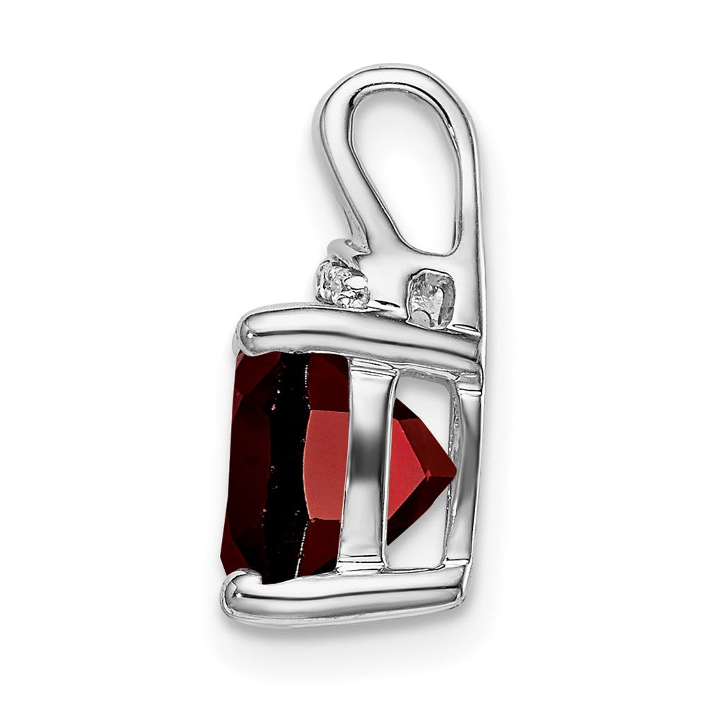 14k White Gold Cushion Garnet and Real Diamond Pendant