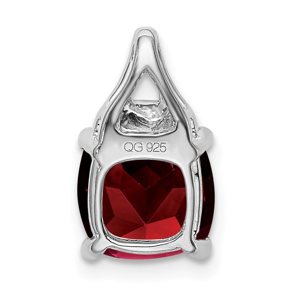 14k White Gold Cushion Garnet and Real Diamond Pendant