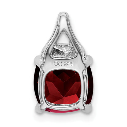 14k White Gold Cushion Garnet and Real Diamond Pendant