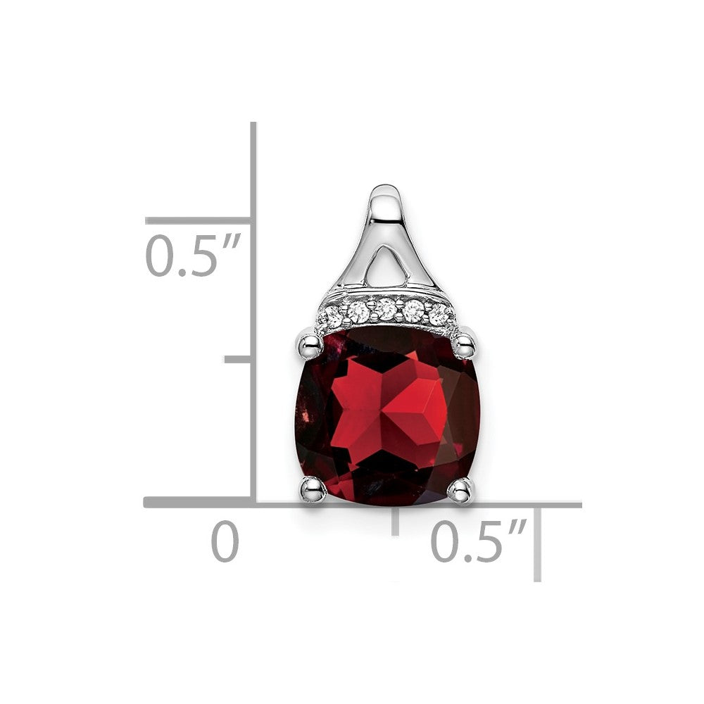 14k White Gold Cushion Garnet and Real Diamond Pendant