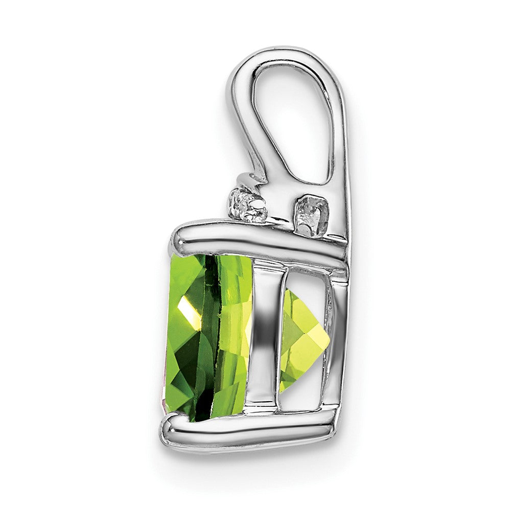 14k White Gold Cushion Peridot and Real Diamond Pendant