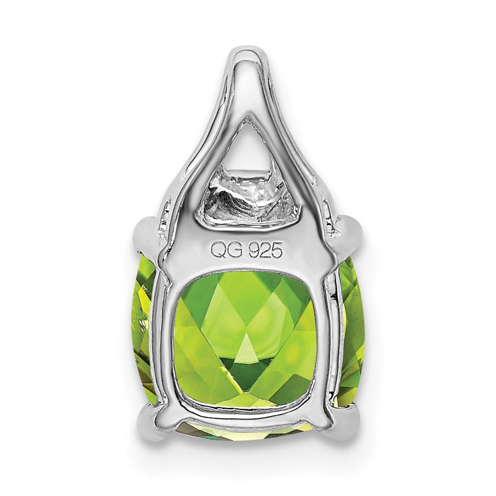 14k White Gold Cushion Peridot and Real Diamond Pendant