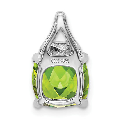 14k White Gold Cushion Peridot and Real Diamond Pendant