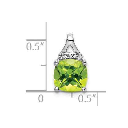 14k White Gold Cushion Peridot and Real Diamond Pendant