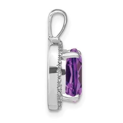 14k White Gold Cushion Amethyst and Real Diamond Pendant