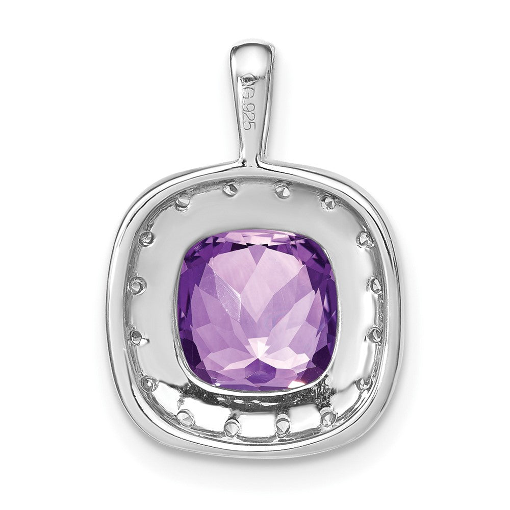 14k White Gold Cushion Amethyst and Real Diamond Pendant
