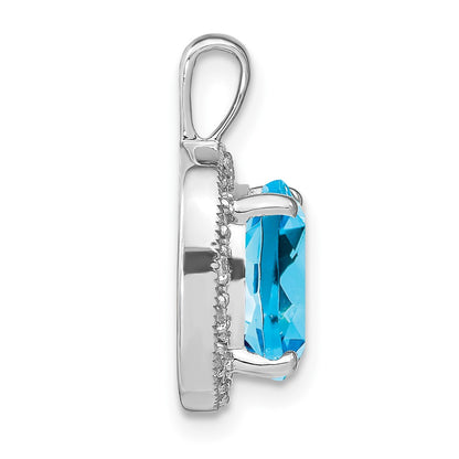 14k White Gold Cushion Blue Topaz and Real Diamond Pendant