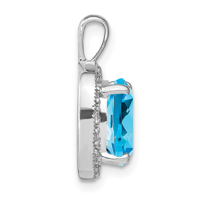 14k White Gold Cushion Blue Topaz and Real Diamond Pendant